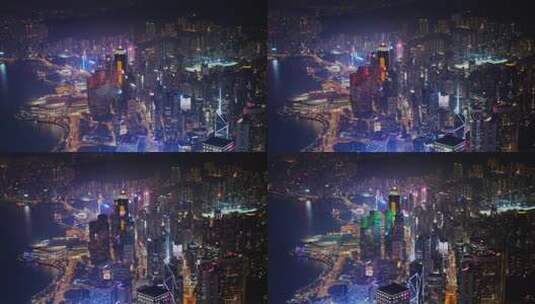 航拍中国香港维多利亚港城市夜景繁华都市高清在线视频素材下载