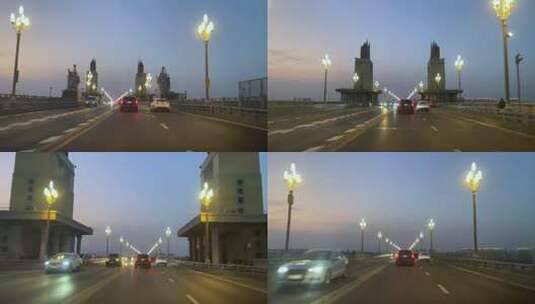 开车行驶拍摄南京长江大桥夜景上路高清在线视频素材下载