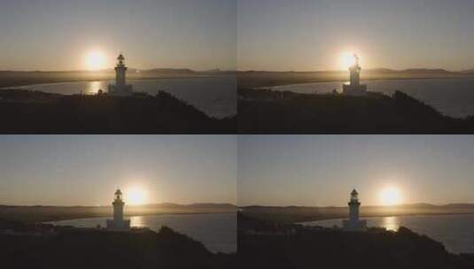 鸟瞰日落时的灯塔高清在线视频素材下载