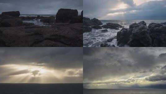 海边海浪海面阳光雨后阳光光线丁达尔阳光高清在线视频素材下载