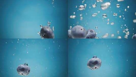蓝莓掉入水中特写高清在线视频素材下载