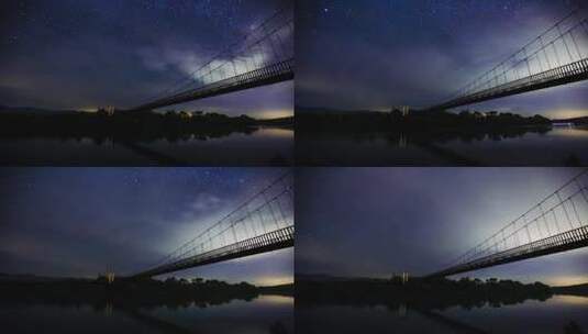 江永女书博物馆吊桥星空夜景延时高清在线视频素材下载
