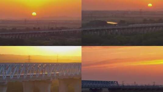 【原创合集7镜头】日落夕阳下飞驰的高铁高清在线视频素材下载