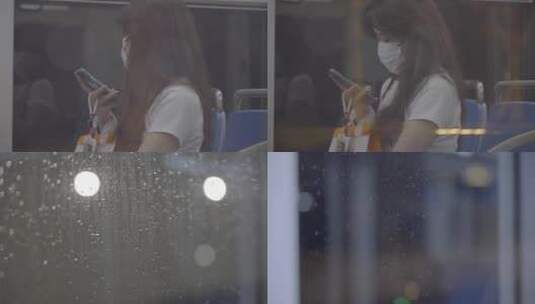 广州公交车有轨电车窗外灯光光斑红橙光车辆高清在线视频素材下载