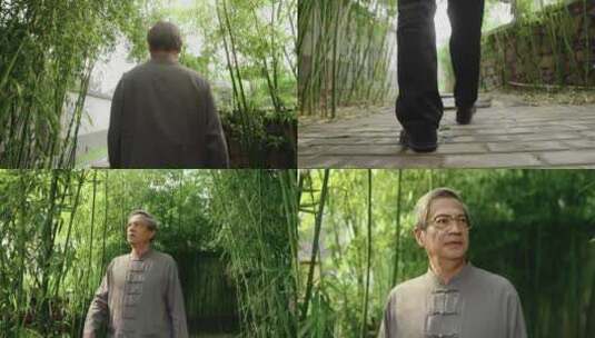 苏式园林建筑儒雅男士向前走背影脚步特写高清在线视频素材下载