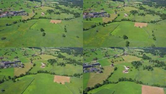 村庄和绿地的鸟瞰图高清在线视频素材下载
