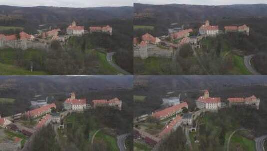 捷克共和国布尔诺维维里城堡的4K无人机镜头。捷克多雨景观高清在线视频素材下载