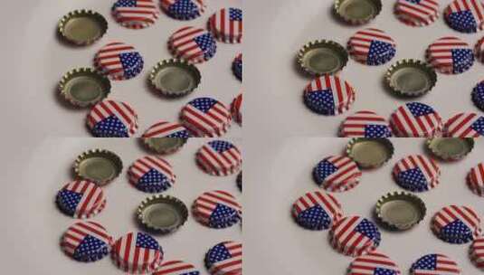 印有美国国旗的瓶盖旋转镜头高清在线视频素材下载