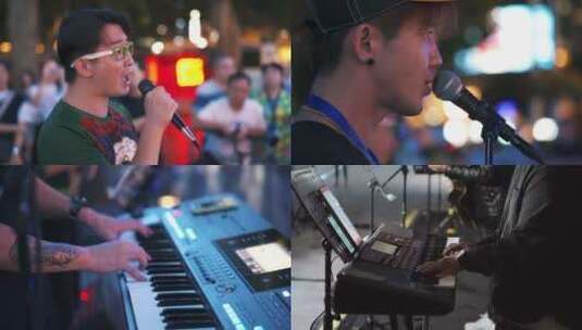街头唱歌的乐队电子琴高清在线视频素材下载