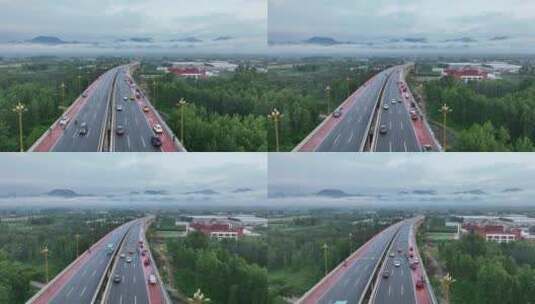 从长安滈河大桥看秦岭云海高清在线视频素材下载