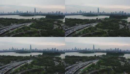 南京玄武湖高架上的车流高清在线视频素材下载