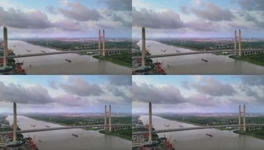 上海市闵浦大桥航拍风光高清在线视频素材下载