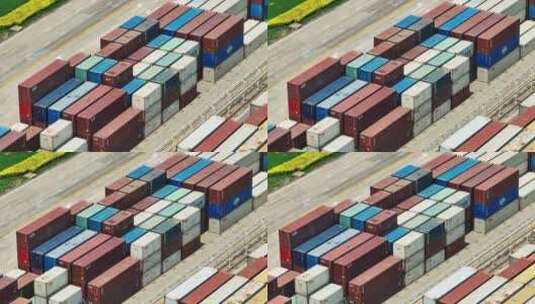 天津港集装箱码头航拍高清在线视频素材下载
