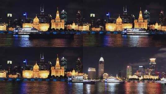 上海外滩万国建筑陆家嘴金融中心夜景高清在线视频素材下载