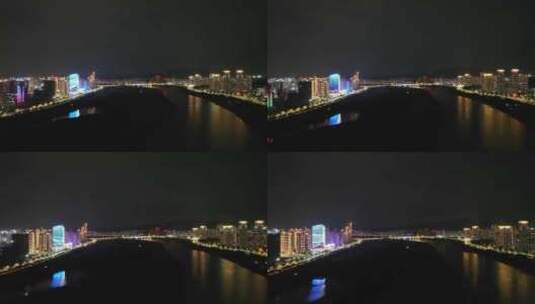 泉州夜景航拍晋江两岸夜晚风光江滨河流建筑高清在线视频素材下载