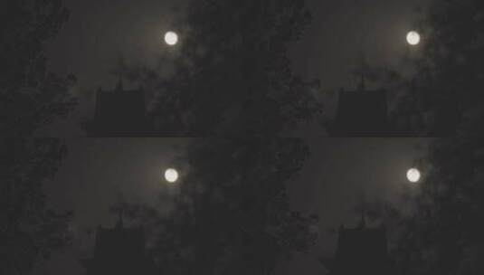夜晚古建筑-月圆之夜-实拍月亮高清在线视频素材下载