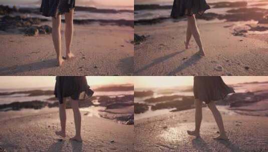 4K沙滩上女孩的腿高清在线视频素材下载