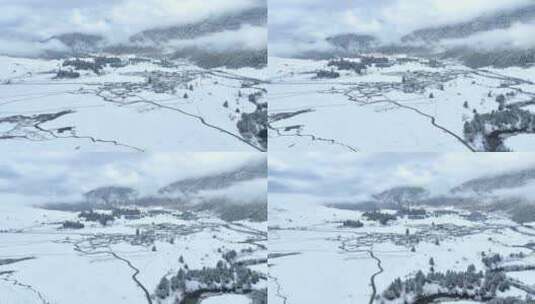 西藏林芝鲁朗林海雪原冬天乡村雪景冬景航拍高清在线视频素材下载