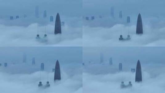 航拍深圳城市地标云海景观高清在线视频素材下载