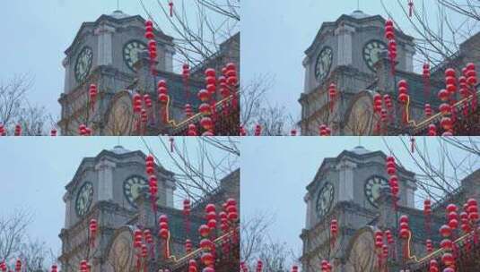 下雪中的北京正阳门前门大街高清在线视频素材下载