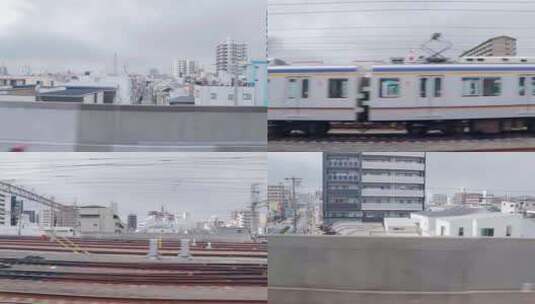 日本列车窗外沿途都市风景高清在线视频素材下载