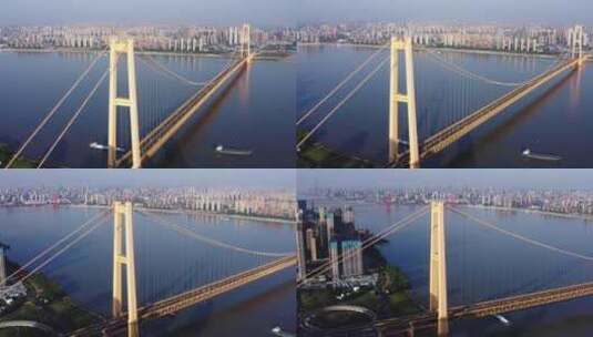 武汉国博 杨泗港大桥航拍高清在线视频素材下载