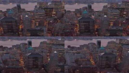 城市航拍纽约市中心摩天大楼哈德逊河灯光高清在线视频素材下载