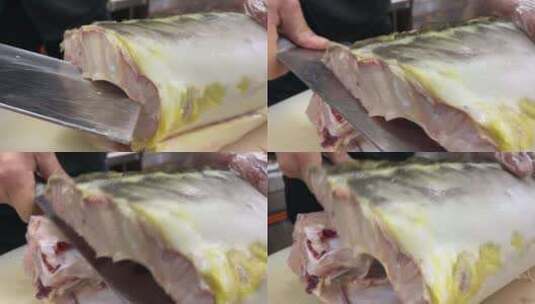 养殖中华鲟分割 切鱼肉片高清在线视频素材下载
