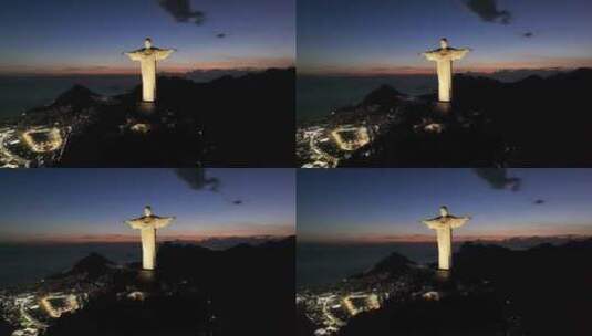 日落在基督救世主雕像在里约热内卢巴西。高清在线视频素材下载