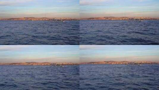 土耳其伊斯坦布尔的海峡上的日落高清在线视频素材下载