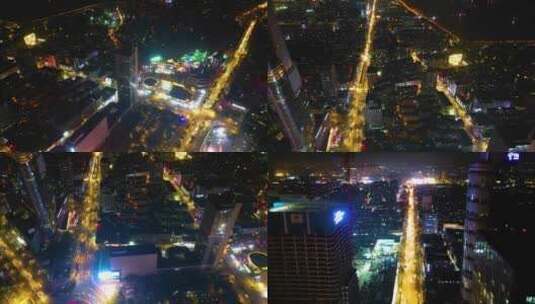 南京市鼓楼区城市马路车流夜景航拍延时高清在线视频素材下载