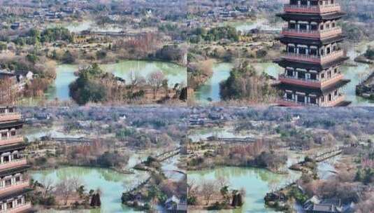 航拍瘦西湖风景区大明寺观音山园林寺庙高清在线视频素材下载