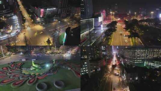 江苏省南京市玄武区航拍夜晚夜景马路道路车高清在线视频素材下载