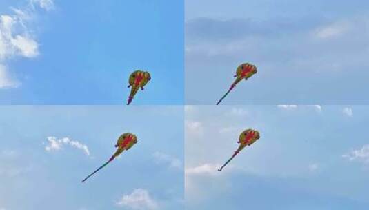 航拍空中飞舞的风筝乌贼高清在线视频素材下载