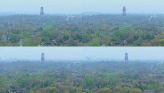 航拍烟雨江南扬州瘦西湖风景区高清在线视频素材下载