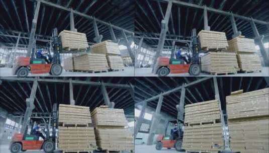 叉车装货叉木板材 库房 木材车间 生产高清在线视频素材下载
