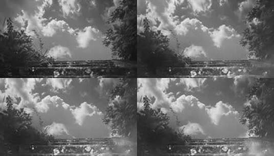 黑白影像，飘动的白云高清在线视频素材下载