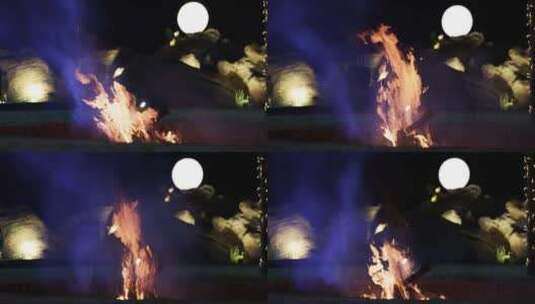 露营营地燃烧的篝火高清在线视频素材下载