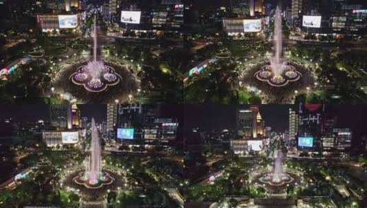 杭州武林广场八少女音乐喷泉航拍高清在线视频素材下载