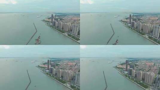 上海宝山长滩观光塔金箍棒建筑航拍高清在线视频素材下载