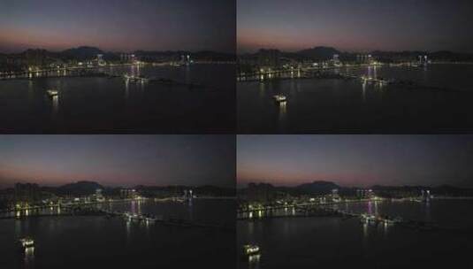 广东珠海城市晚霞夜幕降临夜景灯光航拍高清在线视频素材下载