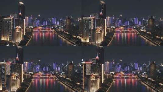 广州越秀珠江繁华夜景航拍高清在线视频素材下载