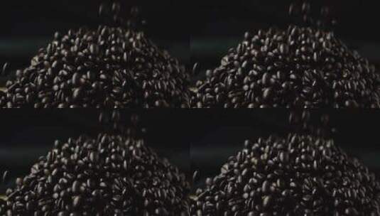 一堆深色烘焙咖啡豆高清在线视频素材下载