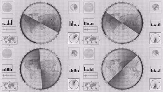 黑色彩色搜索雷达Hud屏幕动画白色背景高清在线视频素材下载