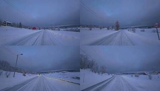 挪威塞尼亚岛北极圈峡湾地貌冬季雪景公路高清在线视频素材下载