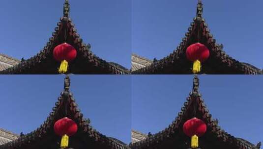 顺佑寺中式建筑屋檐红灯笼特写高清在线视频素材下载