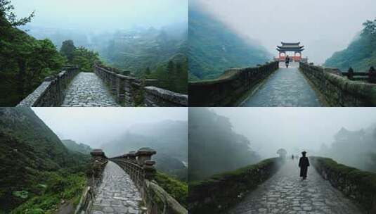 山间石砌步道风景高清在线视频素材下载