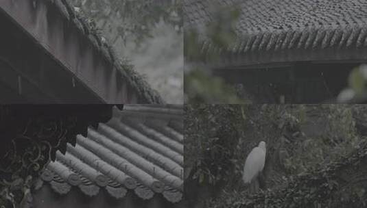 下雨天 屋檐滴水 古建筑 灰片高清在线视频素材下载