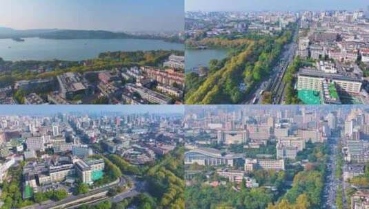 浙江杭州西湖景区环城西路城市风景航拍风光高清在线视频素材下载