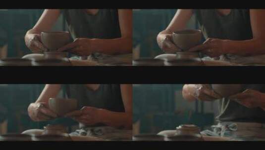 女人把制作好的泥陶取下来放在桌上高清在线视频素材下载